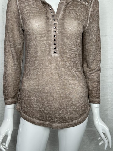 Venus Top Henley Women Size S Brown Shirt Long Sleeve Lightweight Cottage Lace - Picture 4 of 16