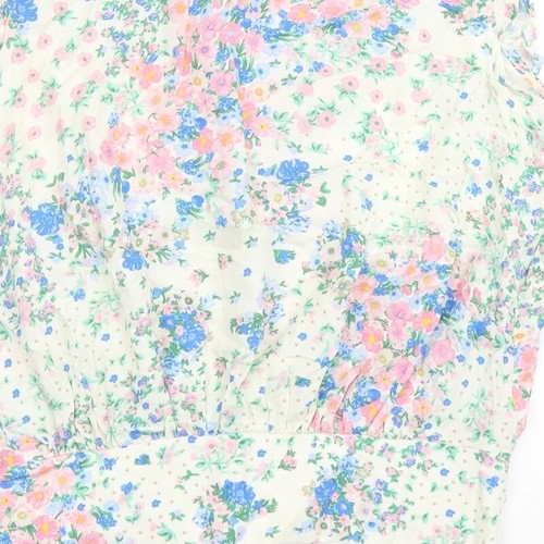 M&Co Womens White Floral Viscose Blend Blouse Size 12 - Keyhole Neckl - Picture 10 of 10