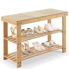 Shoe Rack Bench, 3-Tier Bamboo Storage Organi...
