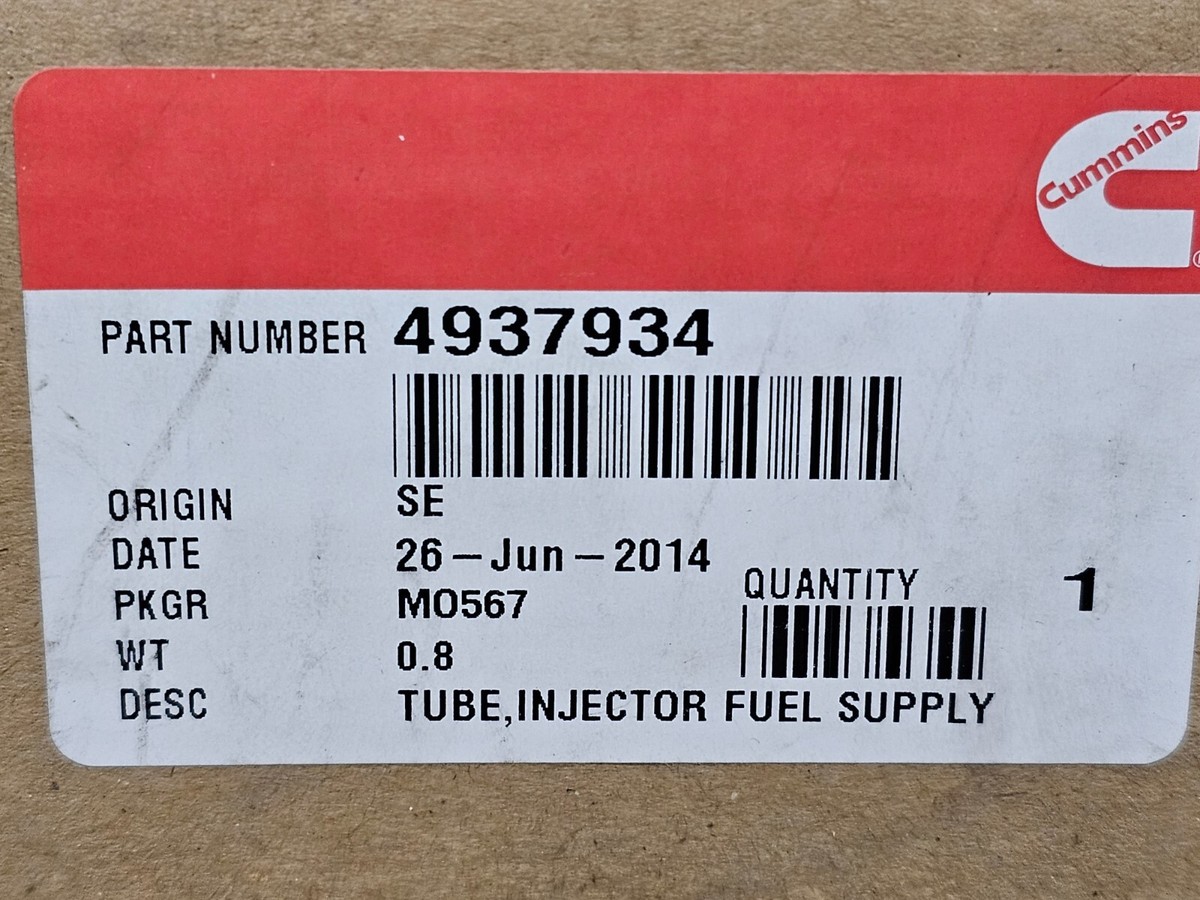Genuine Cummins 4937934 Tube Injector Fuel Supply Replaced By 