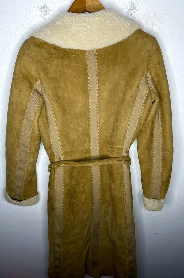 $1998 Theory Small Shearling Jacket Belt Wrap Western Leather Ranch Coat Fur VTG - Image 4 of 4