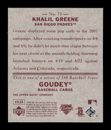 2007 Upper Deck Goudey Khalil Greene Red Backs #71 - Picture 2 of 2