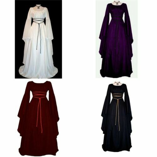 Women Victorian Long Dress Witch Fancy Renaissance Medieval Dress Costume Gothic - Picture 2 of 19