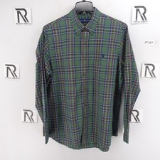 Mens Polo Ralph Lauren Classic Fit Stretch Dress Shirt Size XL Green Blue Plaids