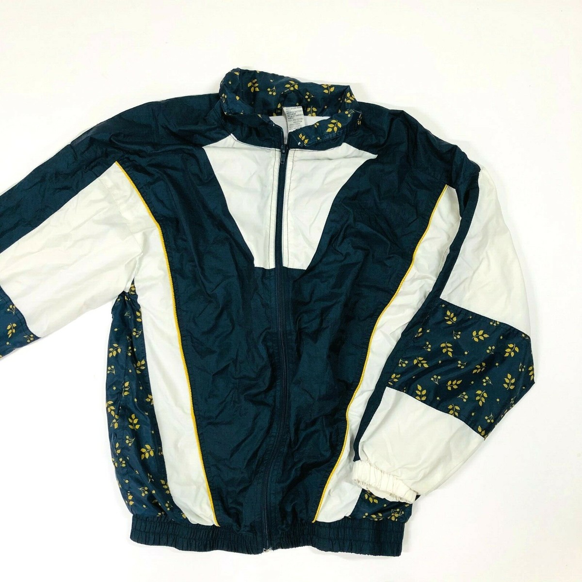 ジャージ 80s~  swithing design track jacket Vintage 80's Navy White & Floral Print Jersey Lined Swishy Track