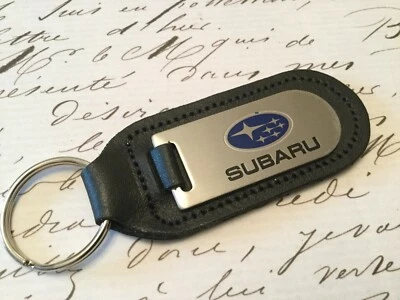 SUBARU Key Ring Etched and infilled On Leather STI 2