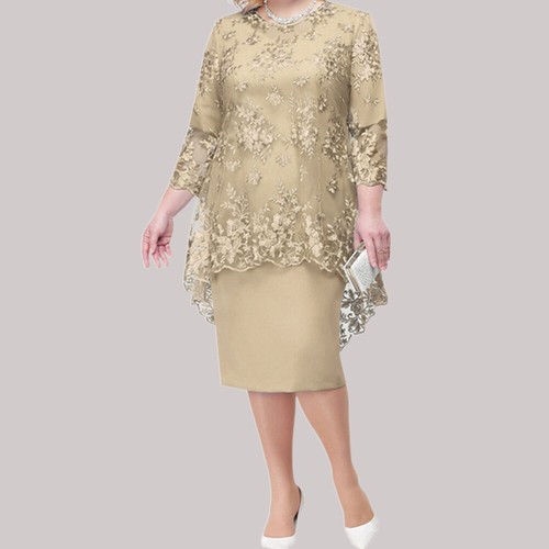 Womens Lace 3/4 Sleeve Midi Dress Summer Holiday Floral Party Dresses Plus Size - Picture 12 of 31
