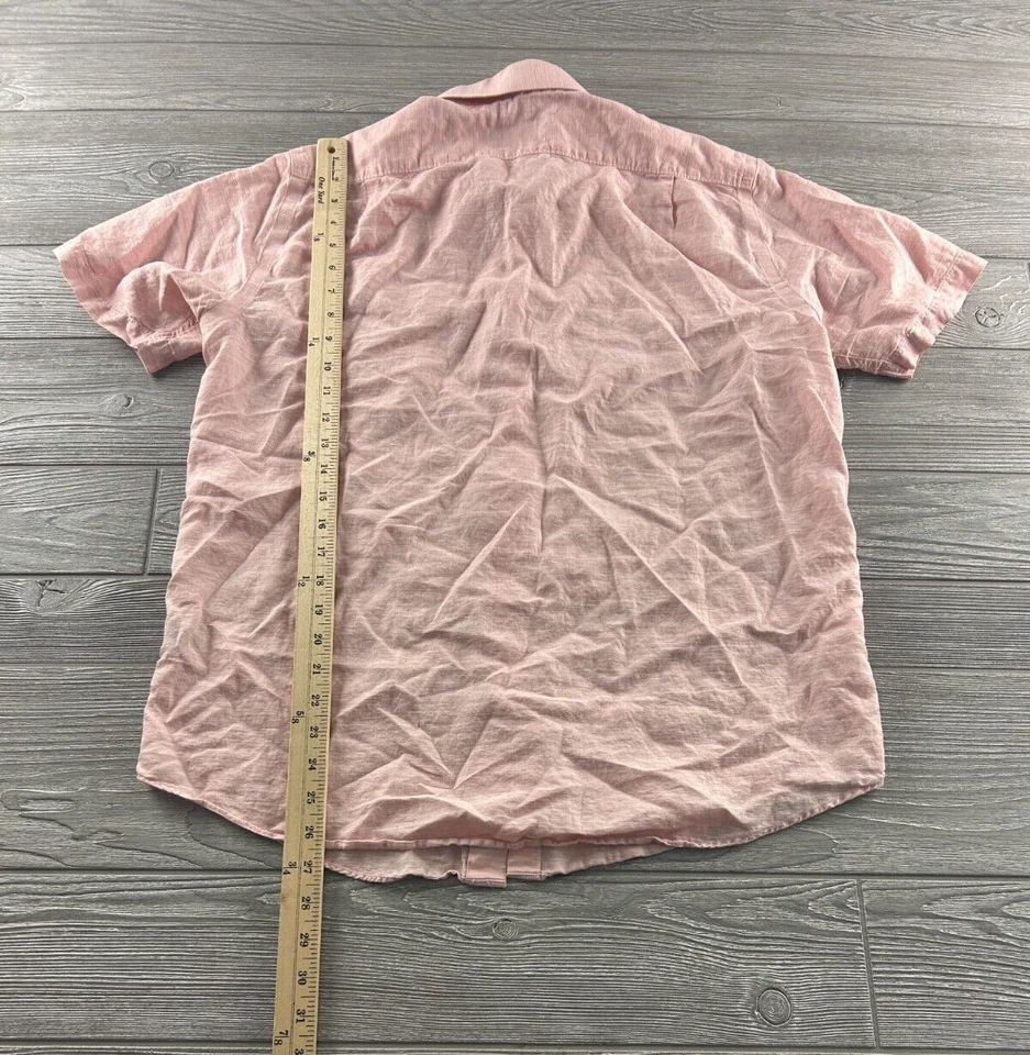 Hart Schaffner Marx, Camisa de Manga Corta Mediana para Hombre, Mezcla de Algodón Rosa y Lino Foto 3 de 4