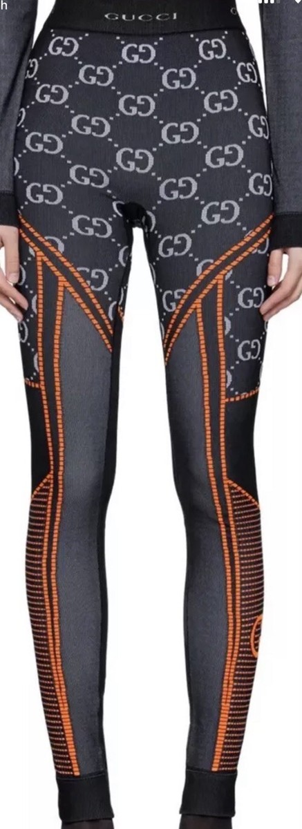 Gucci GG Jacquard Jersey Leggings Black/Orange Women's Size