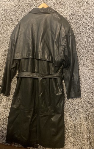Womens Luchano Collection Jacket Size XL Trench Black Leather Full LengCollared - Picture 14 of 15