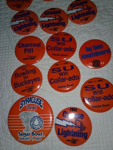 Lot of 13 vtg SU Syracuse University Sports Pins Buttons Lacrosse Sugar Bowl Etc - Picture 2 of 4