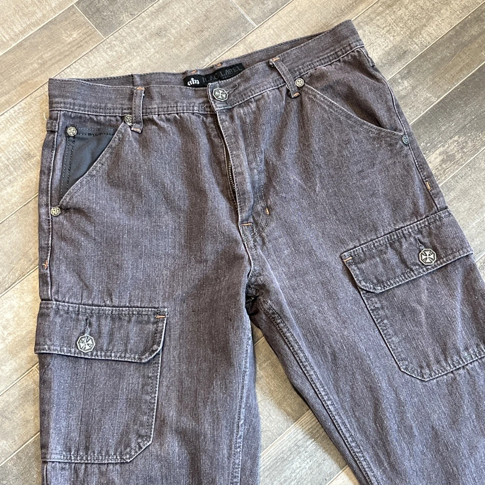 Jeans de mezclilla morados vintage 34x34 (32x32) etiqueta negra cargo bolsillo botón solapa Foto 2 de 4