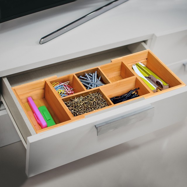 Wooden Expandable Organiser Drawer Inserts Storage Holder Office