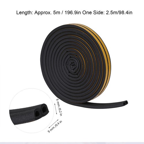 (Black)5 Meters 9*6mm Self Adhesive Door Window Sound Insulation Sealing - Picture 3 of 8