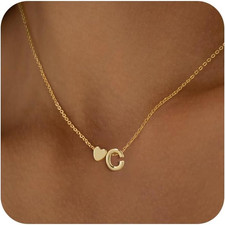Heart Initial Necklaces for Women 14K Gold Plated Dainty A-Z Letter Pendant Neck