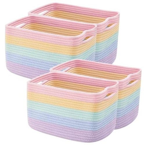 Woven Rope Storage Baskets for Shelf 4 Storage Bins for Closet Baby Nursery