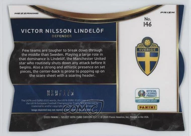 2020 Select UEFA Euro Preview Mezzanine Die-Cut Light Blue Prizm Victor Lindelof - Image 2 of 2