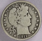 1911 Barber Silver Half Dollar 50C- F