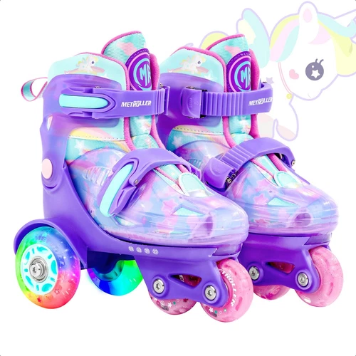 Adjustable Kids Balance Roller Skates for Toddler Ages 3-6 Rainbow Unicorn Il...