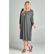 Emerald Grey Dolman Sleeve Midi Dress Plus Size 2X Casual Everyday Comfort