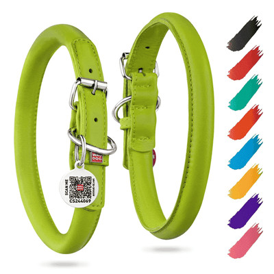 Ultra Soft Rolled Leather Dog Collar Neck 8  10 in Green Soft Padded Collar