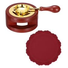 Wax Stamp Seal Kit Sealing Warmer Melting Spoon Silicone Pad, Dark Red