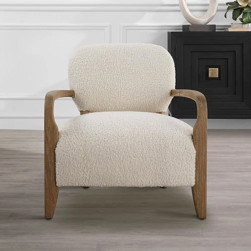 Uttermost 23772 Telluride 28"W Oak Framed Polyester Accent Chair - Oak / White - Picture 4 of 5
