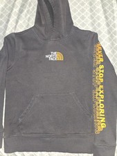 The North Face Boys Pullover Hoodie Gray Fleece Graphic Print Size M