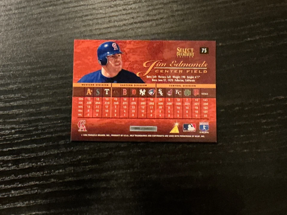 1996 Select Certified. JIM EDMONDS. Parallel. Red. card #75 - Image 2 of 2