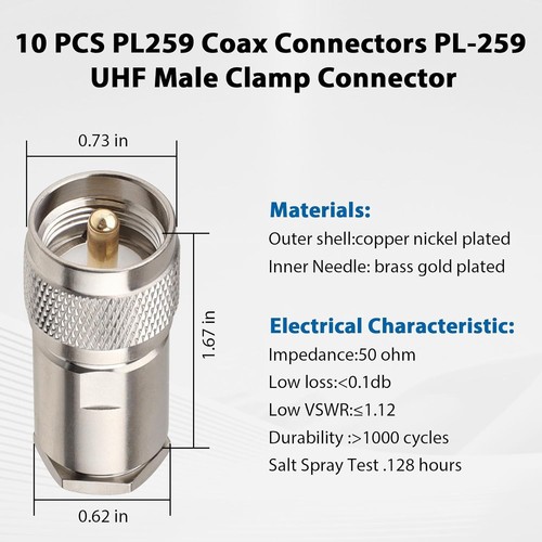 Durable PL259 Male Clamp Connectors for Ham Radio and Telecom - 10 PCS Pack - Picture 7 of 9