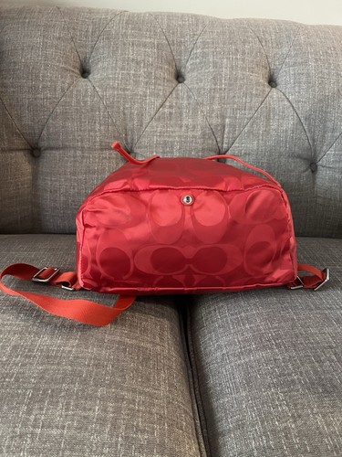Coach Signature Getaway Backpack Red Nylon Leather Trim A1461-F77350 - Picture 5 of 15