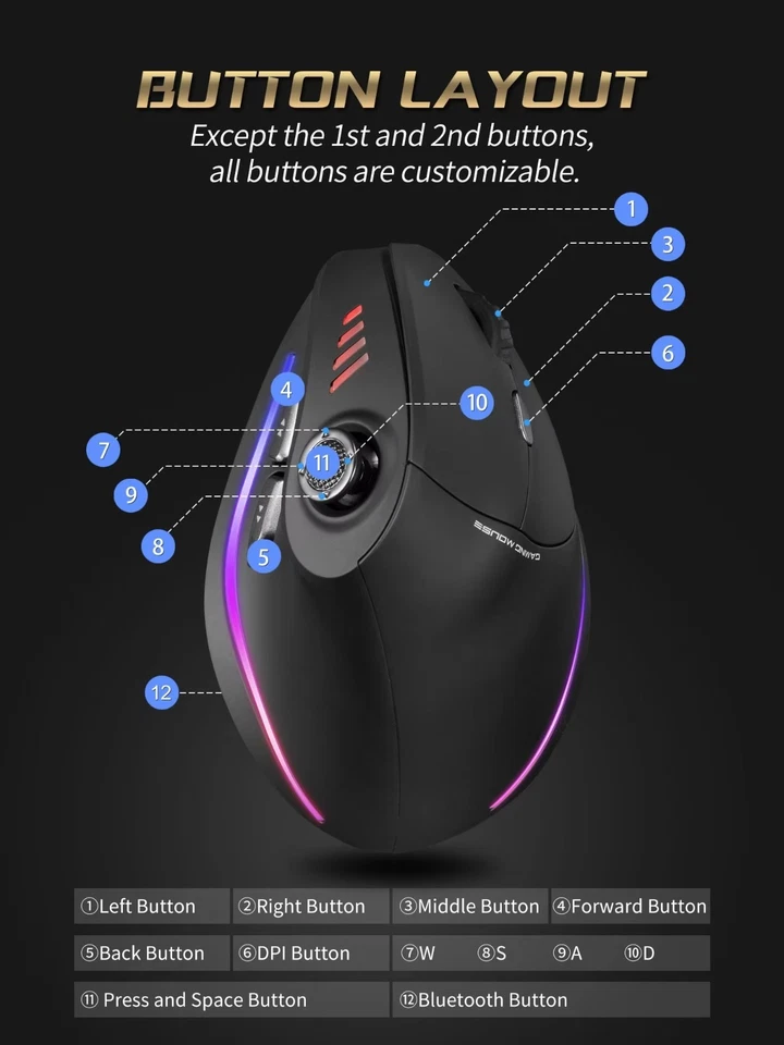 F18 Vertical RGB Silent Wireless Gaming Mouse - Image 3 of 4
