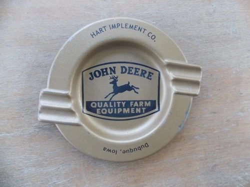 Vintage John Deere Advertising Metal Ashtray Hart Implement Dubuque Sign Gas Oil