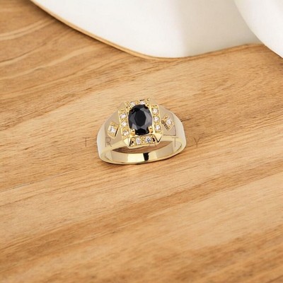 Black Onyx Oval Cut With 14k Yellow Gold Ring For Men's #A150 #