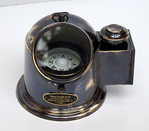 Antique Brass Nautical Gimbal Compass Vintage ship's Binnacle Oil Lamp Tabletop - Picture 1 of 8