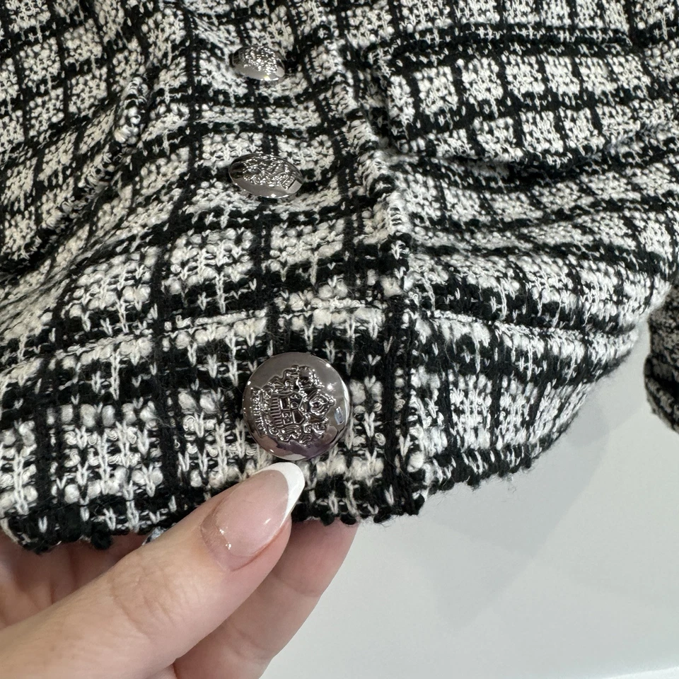 Chaqueta corta NY & Co Tweed negra blanca a cuadros silenciosa de lujo nueva grande JC Foto 3 de 4