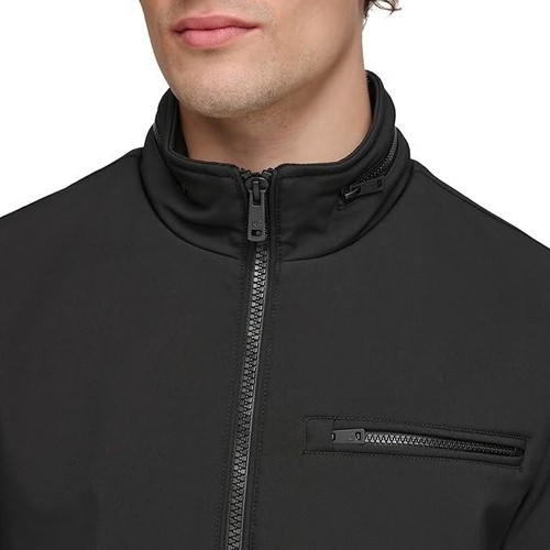 Kenneth Cole Mens Jacket Overcoat M Hidden Rain Hood Mock Neck Collar Black $260 - Picture 5 of 12