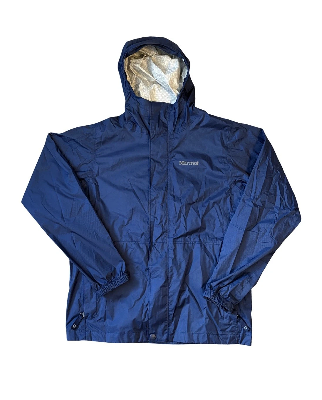 Marmot Precip Eco Rain Jacket Boys Size Large Waterproof Hooded Zipper Navy Blue