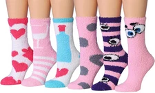 Tipi Toe Womens 6 Pack Cozy Microfiber Anti-Skid Fuzzy Crew Socks