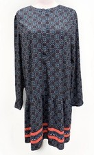 Ann Taylor Loft Women's Blue Floral Drop Waist Silky Long Sleeve Shirt Dress M