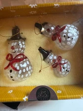 LS Arts Green Crystal Christmas Ornament Snowman Vintage w/Box SET
