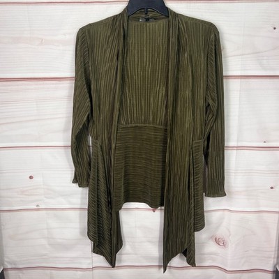 Dorin Frankfurt Cardigan Womens 5 L XL Green Crinkle Open Front Long Sleeve
