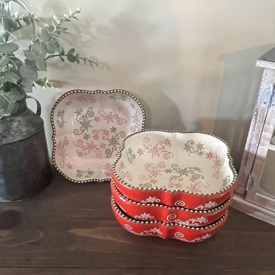 4 - Temp-tations By Tara Festivo Floral Encaje Navidad - Rojo/Blanco/Verde Cuencos Foto 4 de 4