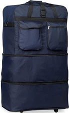 BLUE 30" Polyester Expandable Rolling Wheeled Duffel Bag, Spinner Suitcase, NEW