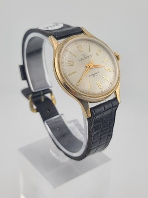 Helbros ''Invincible'' 34mm Beige Dial Gold Plated Manual Wind Men Watch. Working.