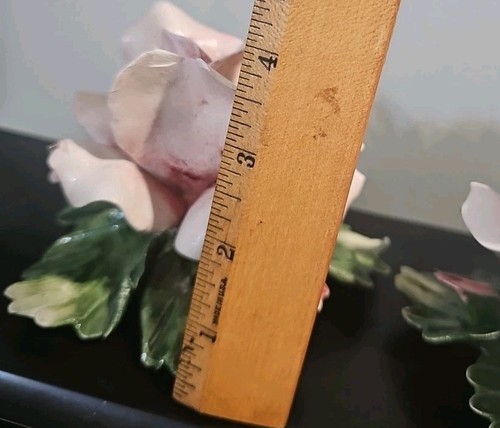 Capodimonte Porcelain Ceramic Pink Rose Candle Holder Pair Made Italy - Picture 10 of 10
