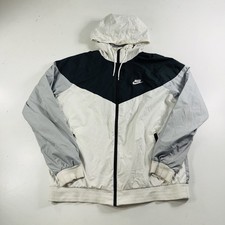 Nike Jacket Mens Large Gray Black White Hooded Full Zip Windbreaker Colorblock