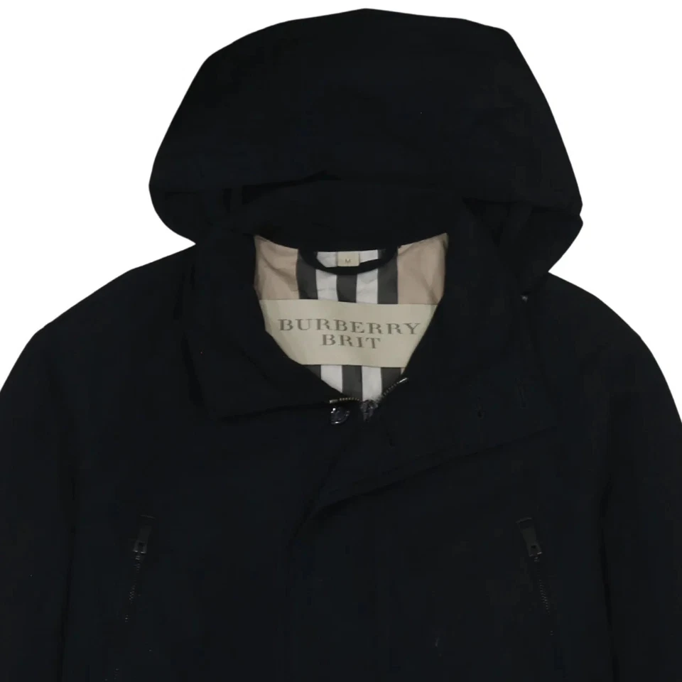 Burberry Black Hooded Jacket Women’s Medium Zip Pockets Check Lining Parka - Image 3 of 4