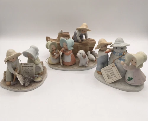 Lot 3 Home Interiors/Homco Circle Of Friends Figurines Noah's Ark Snow Play Vtg