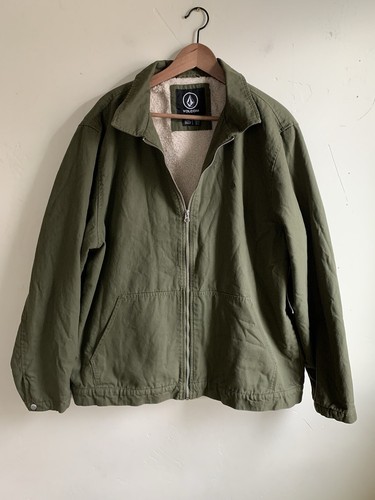 Volcom Palm Drive Jacke Herren XXL grün Canvas Sherpa Fleece gefüttert Mantel NEU